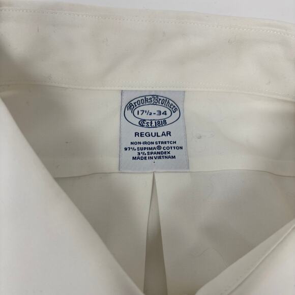 Brooks Brothers 17 1/2-34 White Long Sleeve Button Down Regent Fit Dress Shirt - Picture 2 of 5